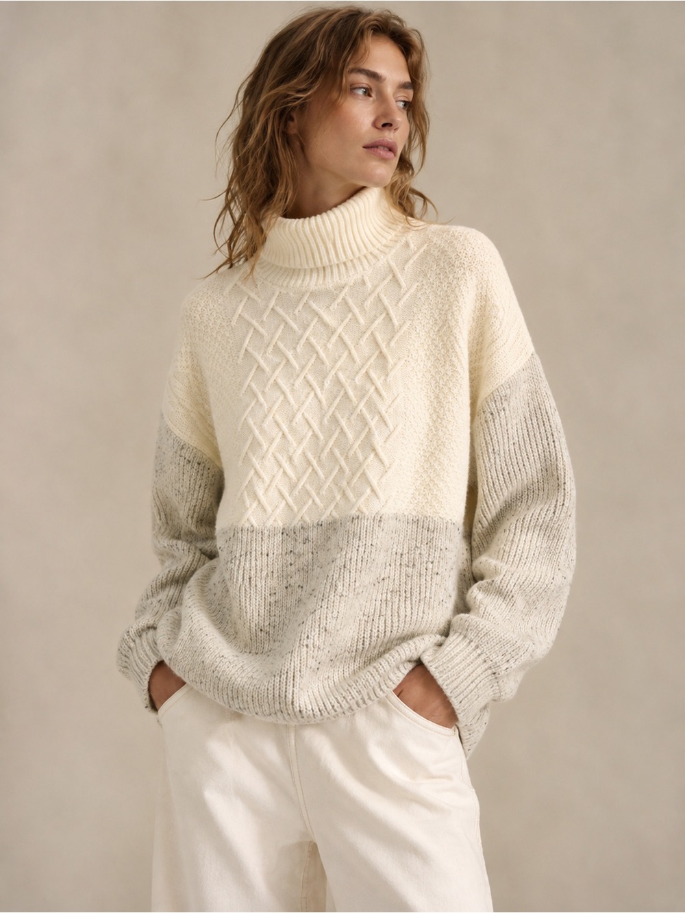 Belldini Multi-texture Two Toned Knit Sweater L